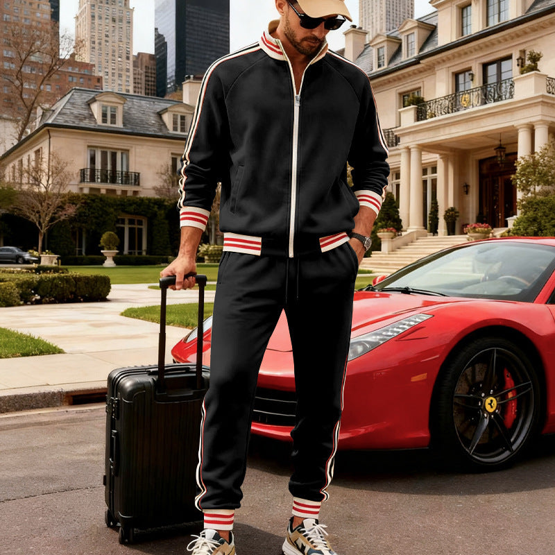Men's sporty tracksuit with striped ribbed cuffs, zip jacket and tapered joggers Mune Fashion