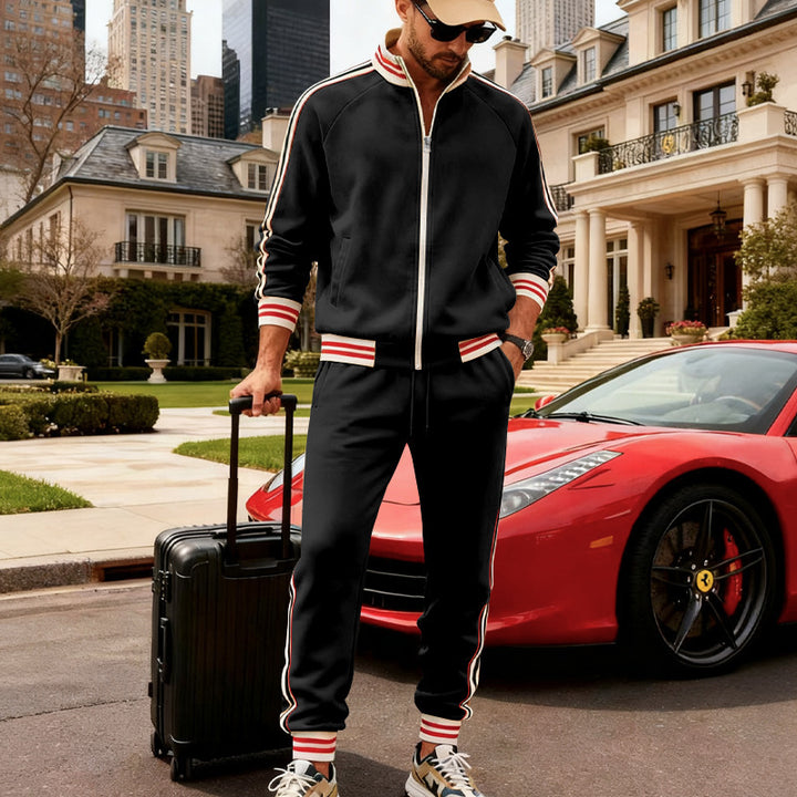 Men's sporty tracksuit with striped ribbed cuffs, zip jacket and tapered joggers Mune Fashion