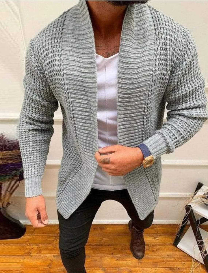 Men's knitted cardigan with shawl collar and textured waffle pattern Mune Fashion