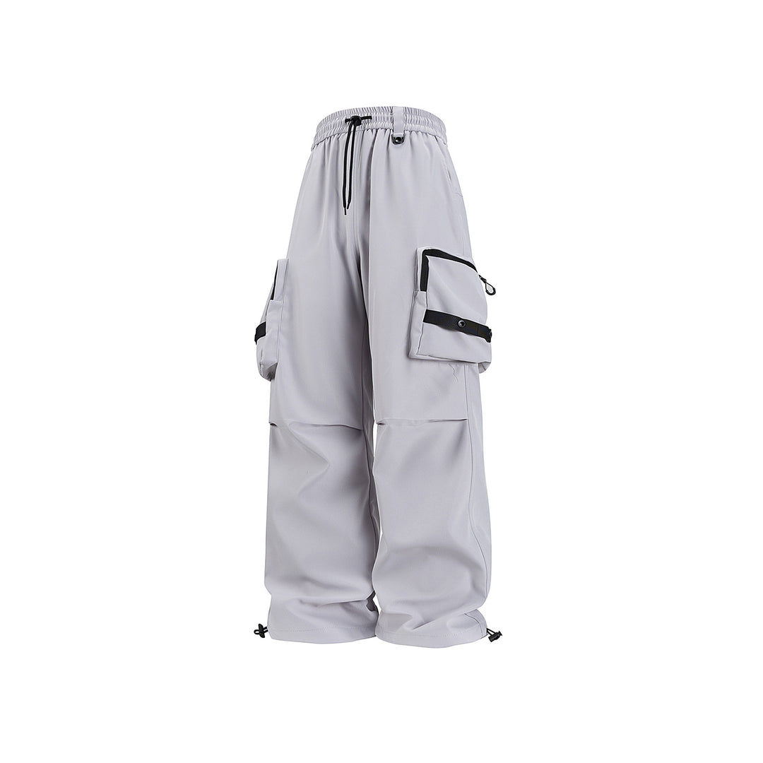Men's Wide Utility Cargo Pants with Oversized Flap Pockets and Drawstring Waist Drune