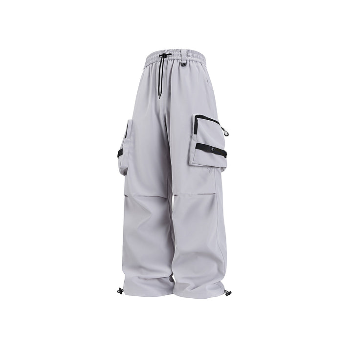 Men's Wide Utility Cargo Pants with Oversized Flap Pockets and Drawstring Waist Drune