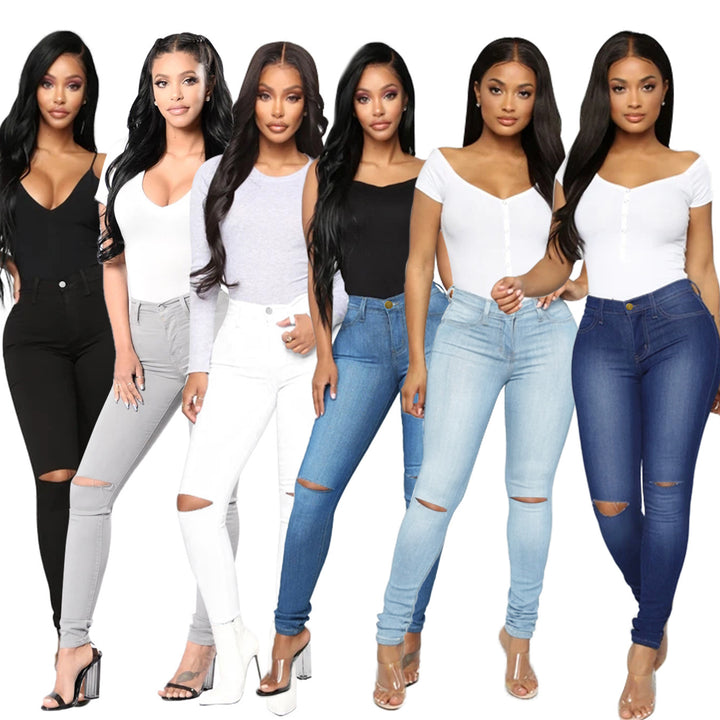 Women's High-Waist Skinny Jeans with Knee Rips and Figure-Flattering Cut Mune Fashion