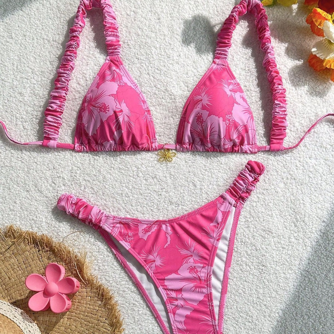 Women's triangle bikini with adjustable straps and colorful floral pattern Mune Fashion