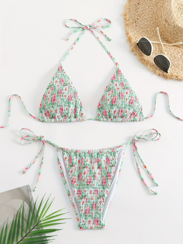 Women's Triangle Bikini Set with Floral Design Mune Fashion