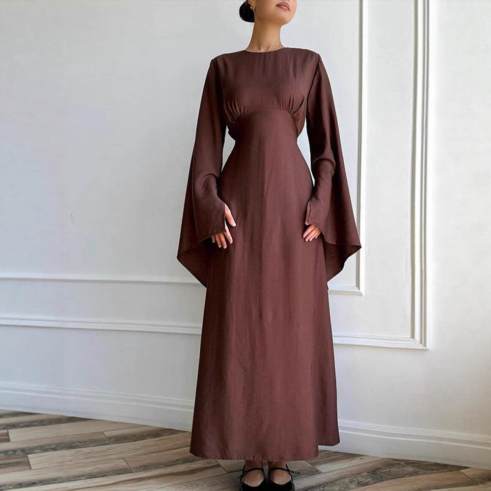 Ladies maxi dress with flared trumpet sleeves and fitted empire silhouette Mune Fashion