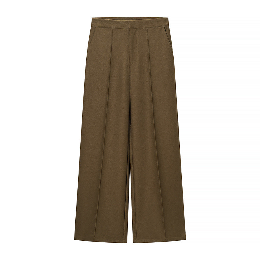 Women's Two-Piece Wool Mix Blazer and Palazzo Pants Set with Single Button Jacket and Crease Mune Fashion