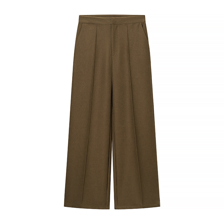 Women's Two-Piece Wool Mix Blazer and Palazzo Pants Set with Single Button Jacket and Crease Mune Fashion