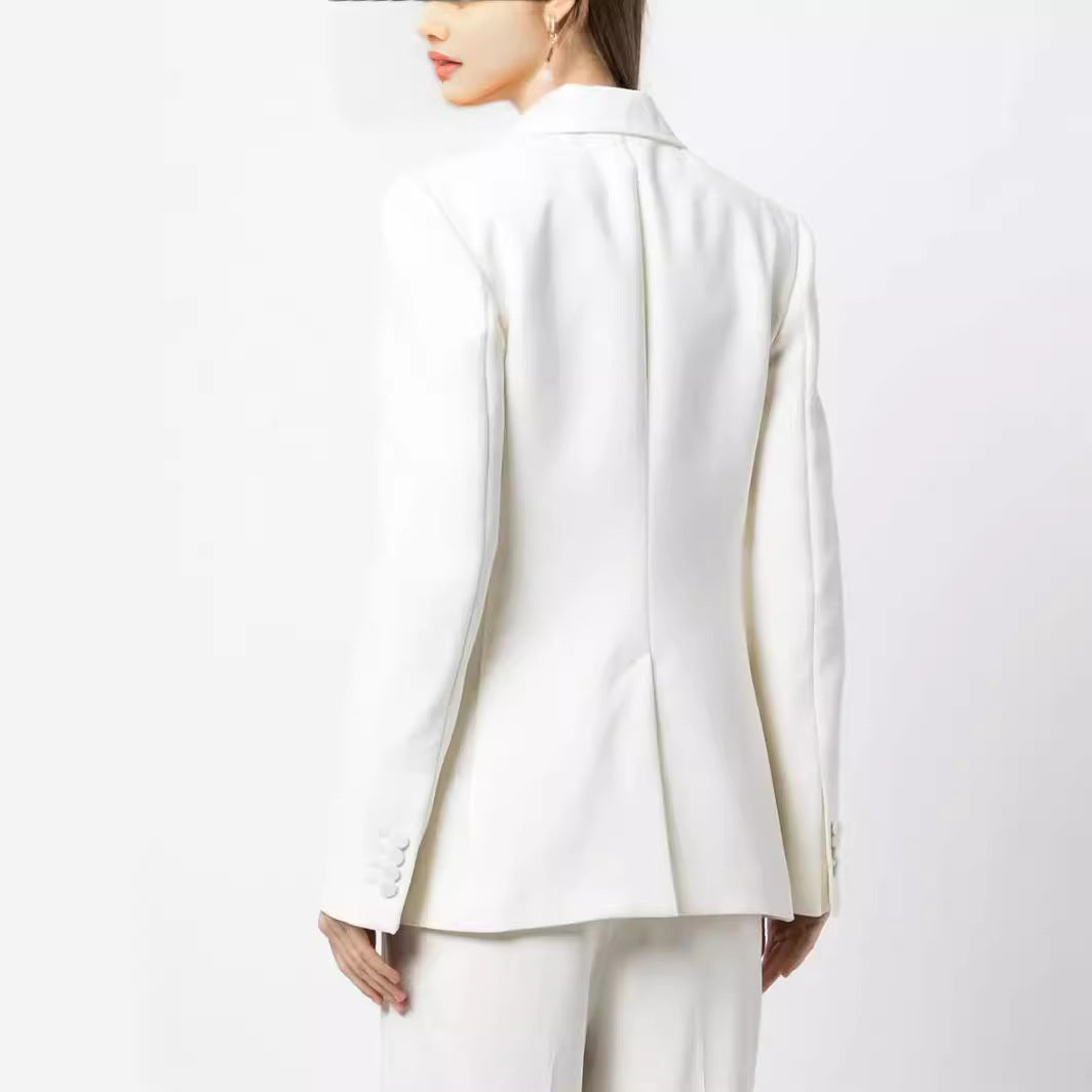 Women Elegant Single-Breasted Tailored Blazer with Tailored Cut and Wide Palazzo Pants Mune Fashion