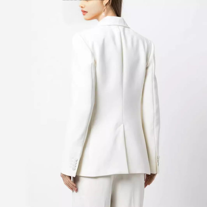 Women Elegant Single-Breasted Tailored Blazer with Tailored Cut and Wide Palazzo Pants Mune Fashion