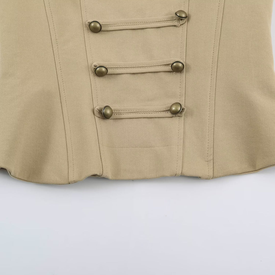 Women's Fitted Corset Top with Decorative Button Placket and Princess Seams Mune Fashion