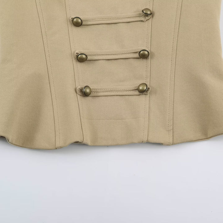 Women's Fitted Corset Top with Decorative Button Placket and Princess Seams Mune Fashion