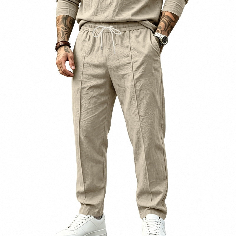 Men's Tapered Casual Pants with Drawstring, Crease and Elastic Hem Mune Fashion