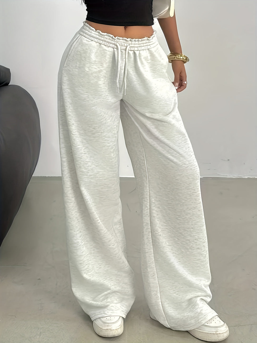 Women Soft Lounge Palazzo Pants with Gathered Smock Waistband and Drawstring Mune Fashion