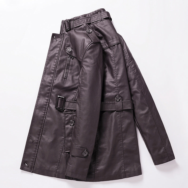 Men's Tailored Leather Trench Coat with Belt and Decorative Seams Mune Fashion