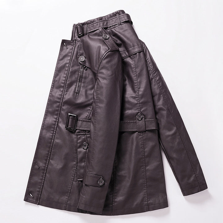 Men's Tailored Leather Trench Coat with Belt and Decorative Seams Mune Fashion