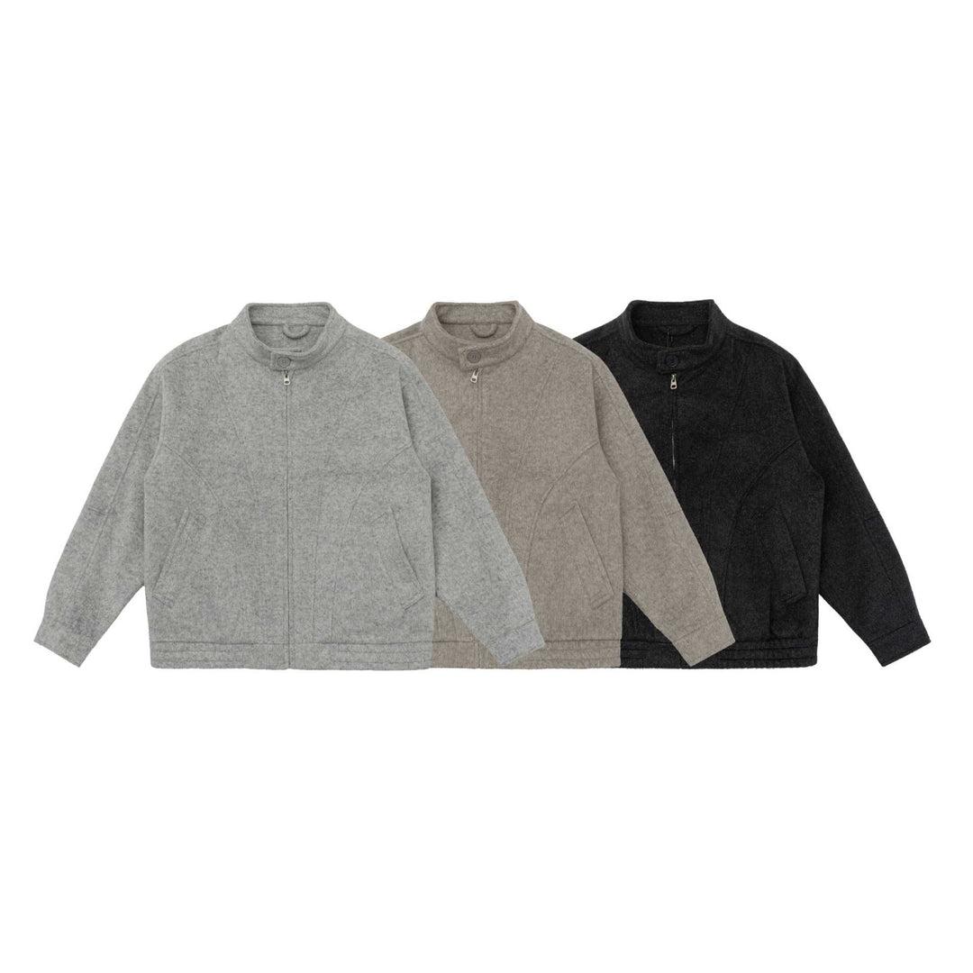 Unisex Slim Fit Wool Blend Blouson Jacket with High Stand Collar and Concealed Zipper Mune Fashion