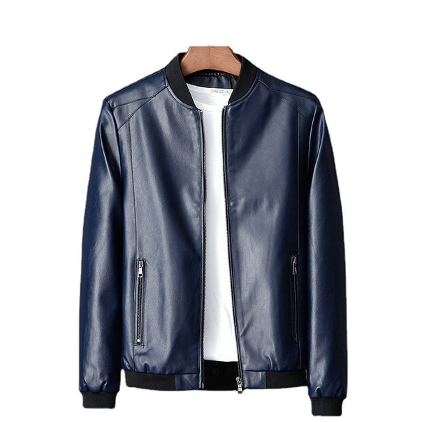 Men's slim faux leather bomber jacket with contrasting ribbed collar and concealed zipper Mune Fashion