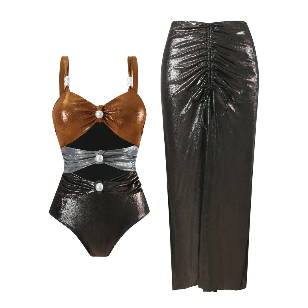 Ladies One-Piece Swimsuit with Stylish Draping and Pearl Details Mune Fashion
