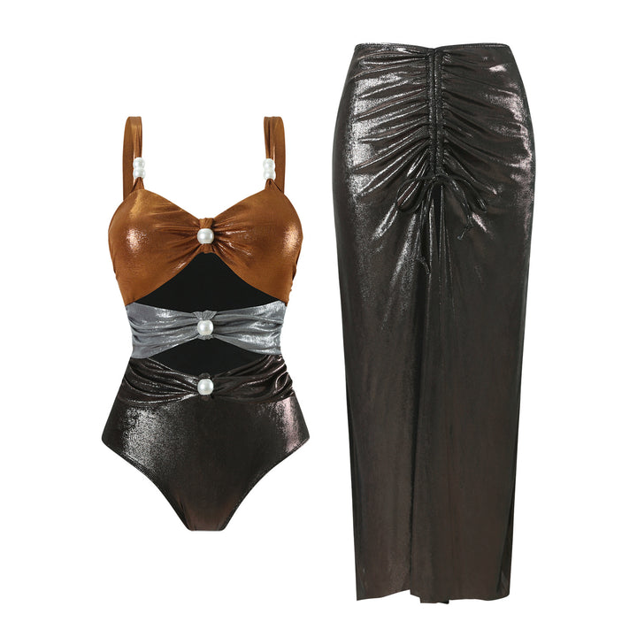 Ladies One-Piece Swimsuit with Stylish Draping and Pearl Details Mune Fashion