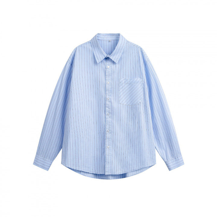 Unisex Oversize Shirt with Chest Pocket and Fine Pinstripe Mune Fashion