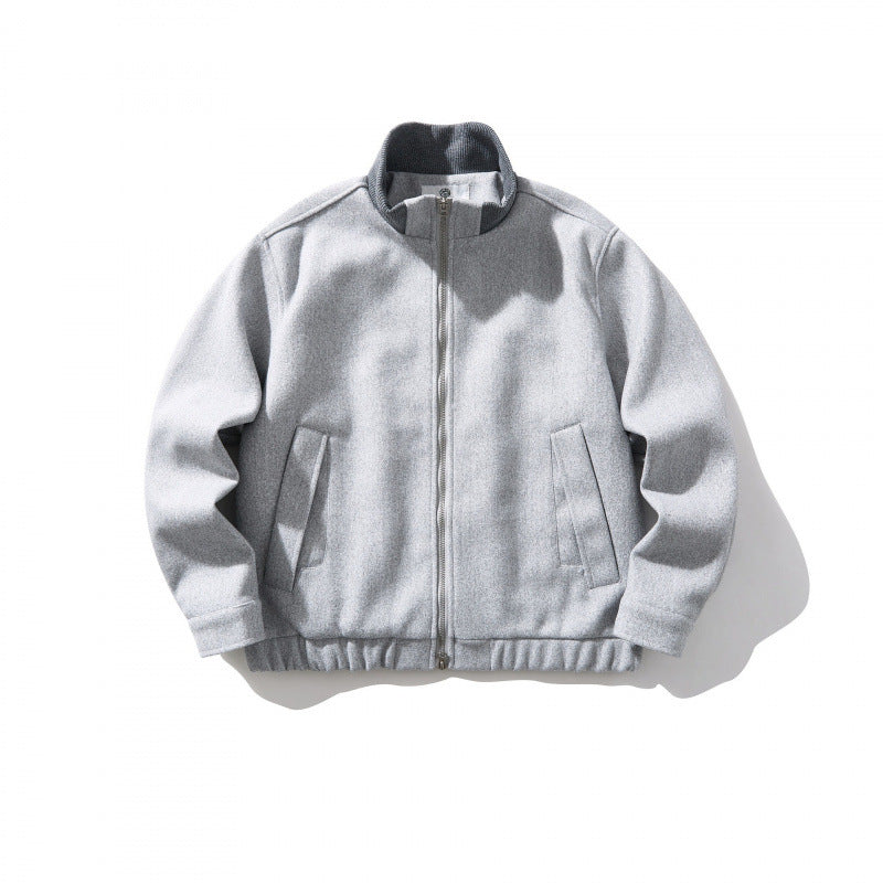 Unisex Boxy-Wool Blend Jacket with Stand-Up Collar and Elastic Hem Mune Fashion