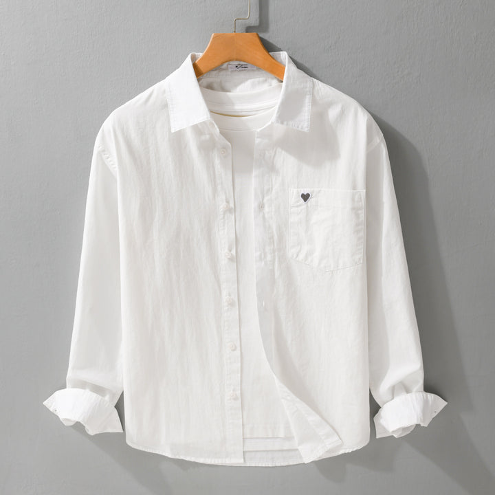 Men's Lightweight Cotton Overshirt with Chest Pocket and Subtle Heart Embroidery Mune Fashion