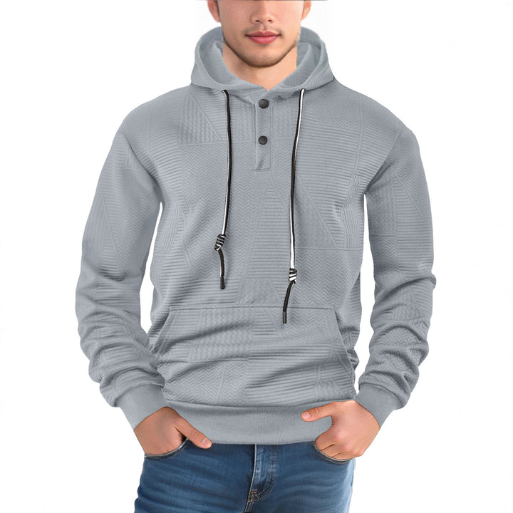 Men's Textured Hoodie with Quilted Patch Structure and Snap Button Placket Mune Fashion