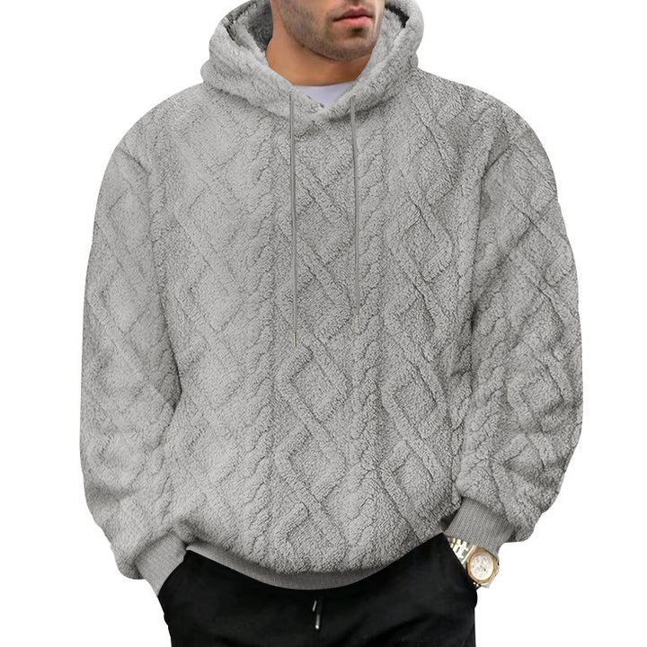 Men's cozy Sherpa hoodie with diamond-embossed structure, drawstring and elastic ribbed cuffs Mune Fashion