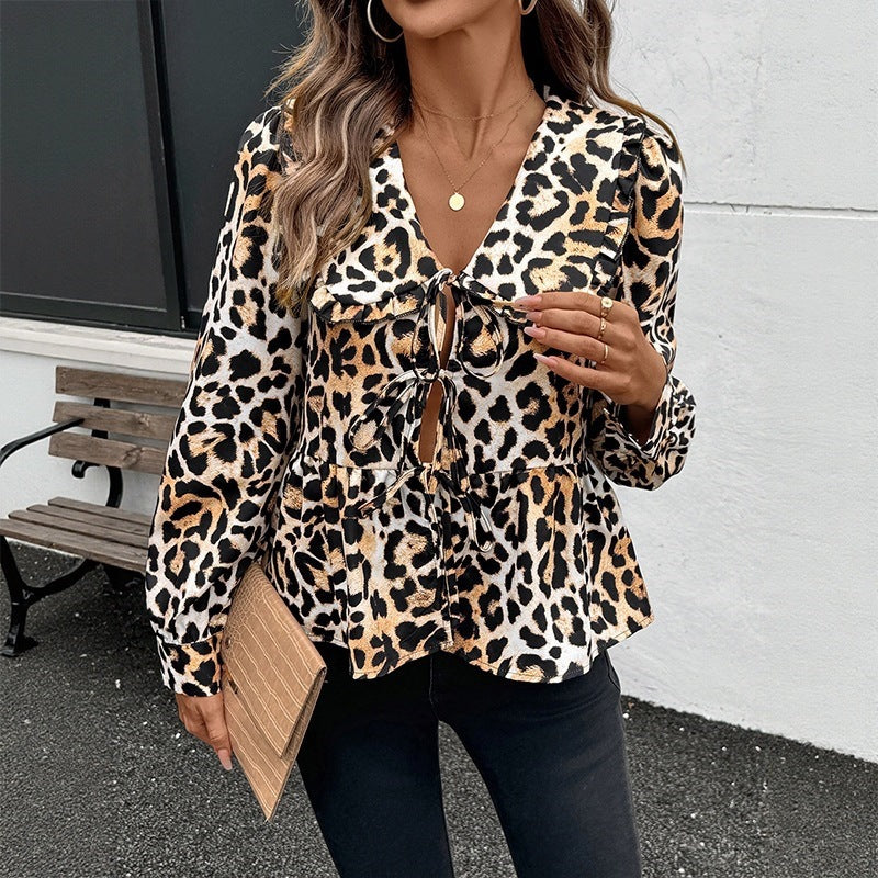 Women Playful Leopard Blouse Mune Fashion