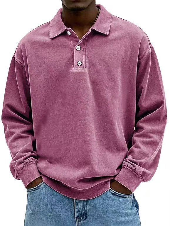 Men's casual polo shirt sweatshirt with collar, vintage wash and three-piece button placket Mune Fashion