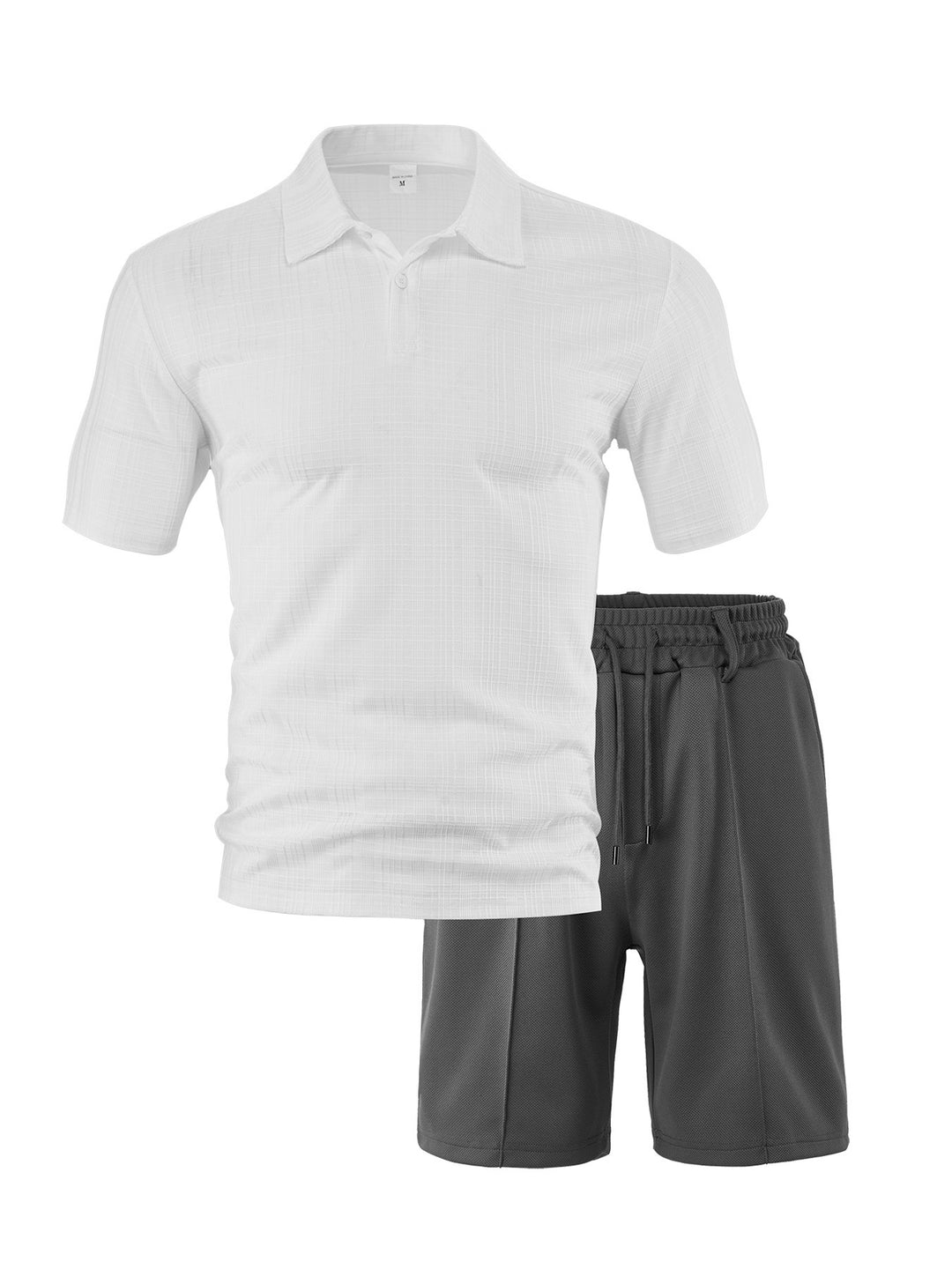 Men's two-piece summer travel set with textured short-sleeve polo shirt and functional mesh shorts Mune Fashion