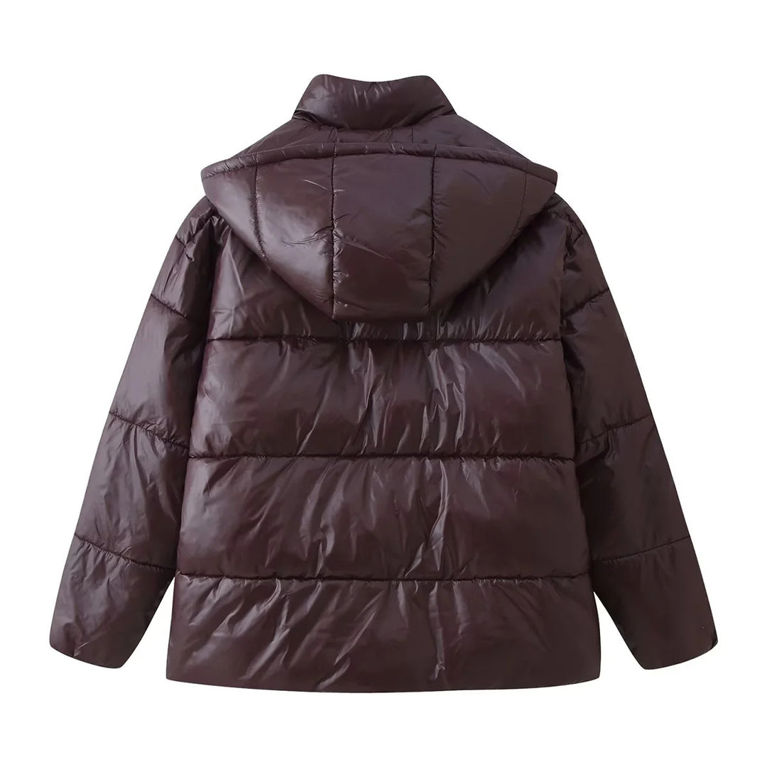 Ladies nan padded hoodie with voluminous hood, concealed front placket and patch side pockets Mune Fashion