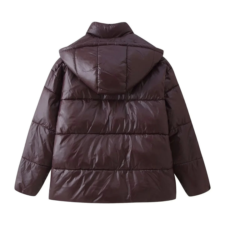 Ladies nan padded hoodie with voluminous hood, concealed front placket and patch side pockets Mune Fashion
