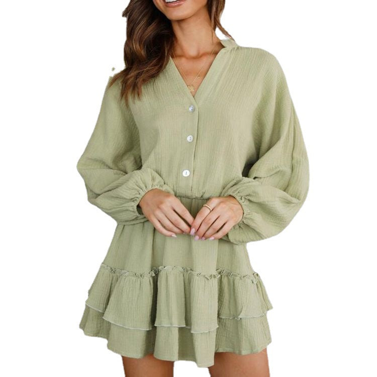 Women's Musselin Mini Tunic with elastic waist, button placket, and layered ruffle skirt Mune Fashion