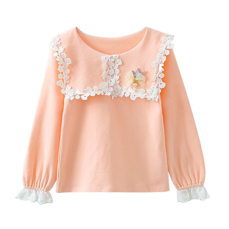 Girls fashionable sweatshirt with floral lace insert Mune Fashion