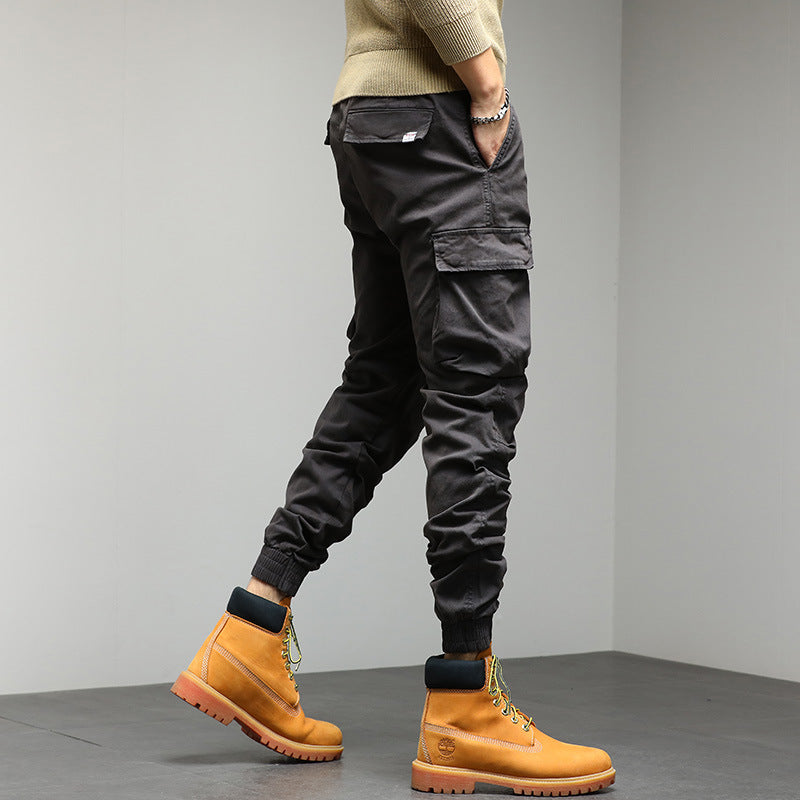 Men's Robust Cargo Jogging Pants in Utility Style with Drawstring Waistband, Flap Pockets, and Knee Panels Mune Fashion