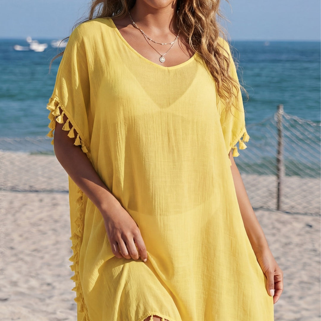 Women airy beach cover-up with playful fringes Mune Fashion