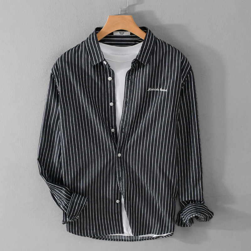 Men's pinstripe layered shirt in overshirt style with subtle chest embroidery Mune Fashion