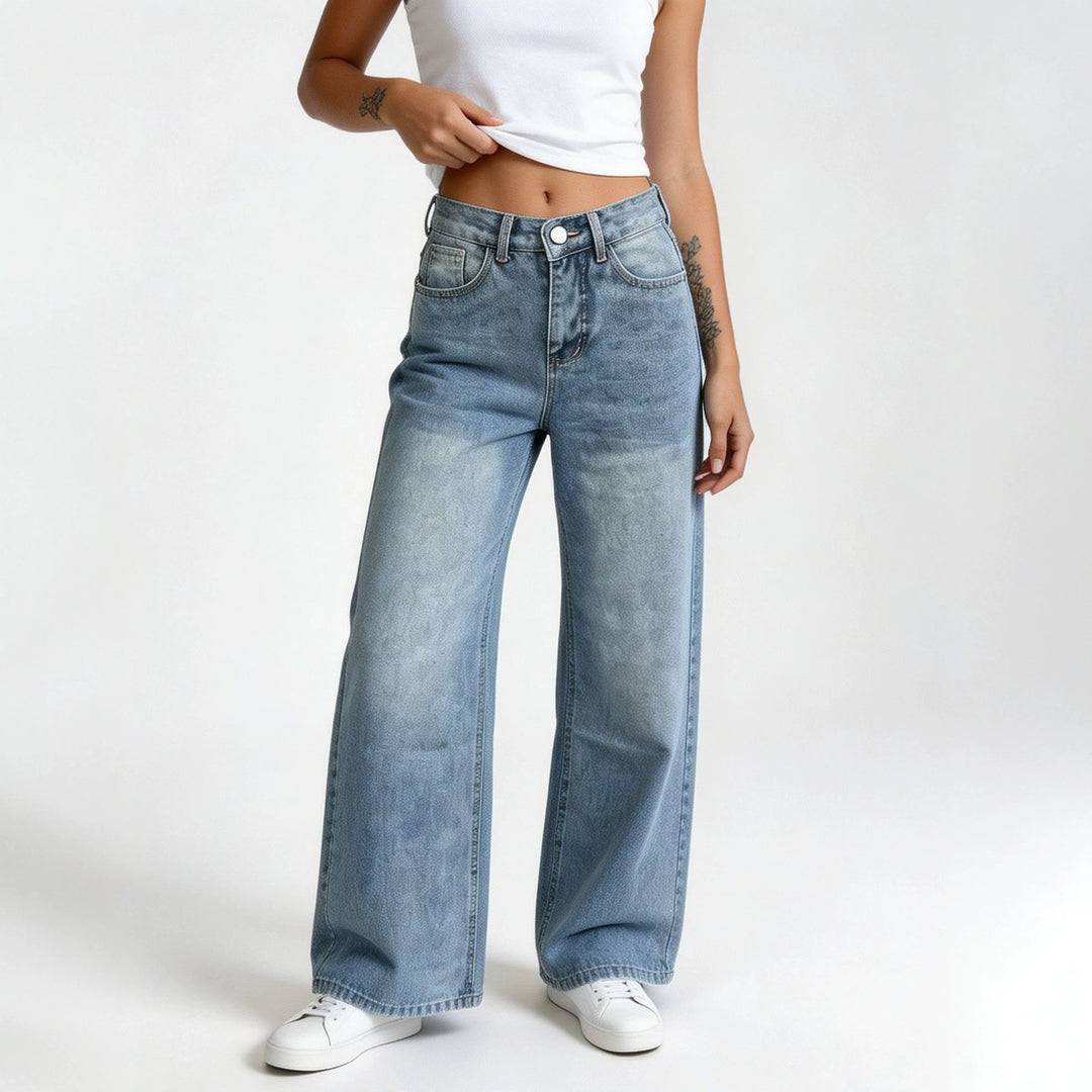 Women's high-waisted Palazzo jeans with extra wide leg and tailored cut Mune Fashion