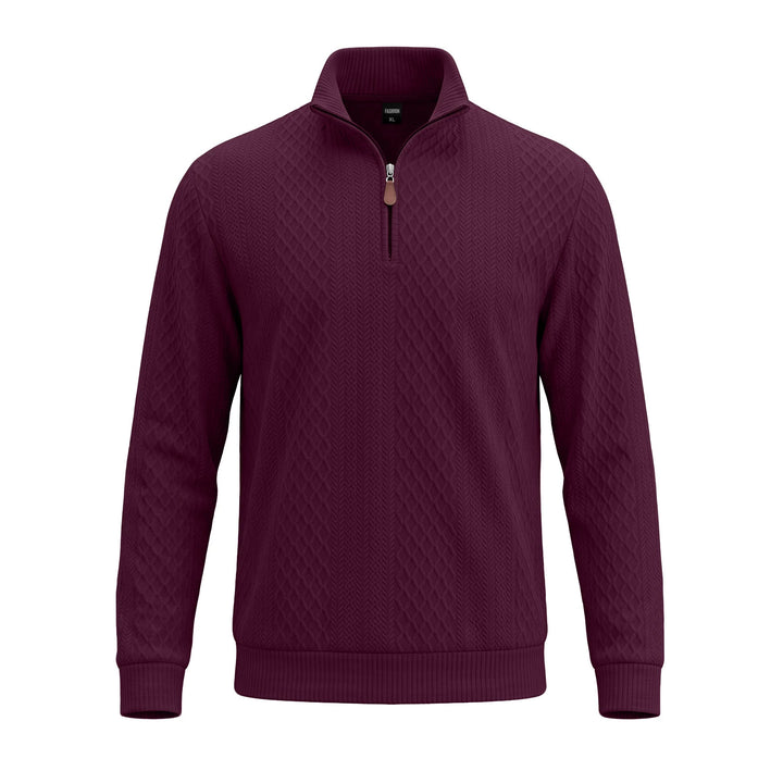 Men's knit pullover with half zip and textured cable knit look Mune Fashion