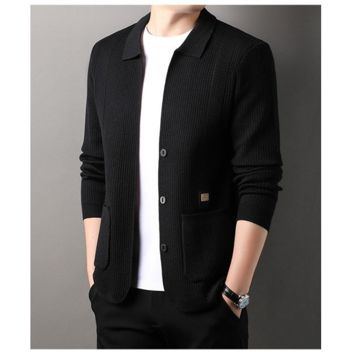 Men's finely structured cardigan with shirt collar, button placket and patch pockets Mune Fashion