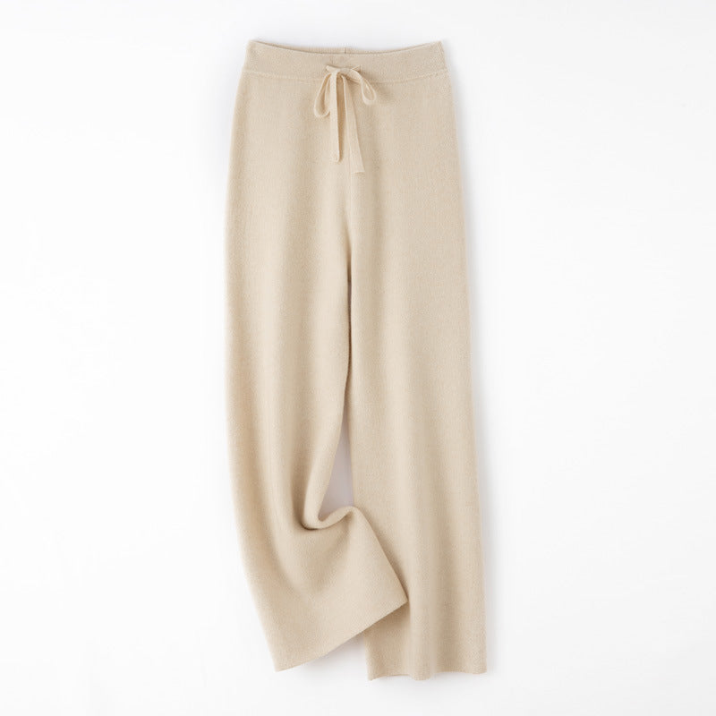 Women's wide knit pants with drawstring waistband and cashmere-like texture Mune Fashion