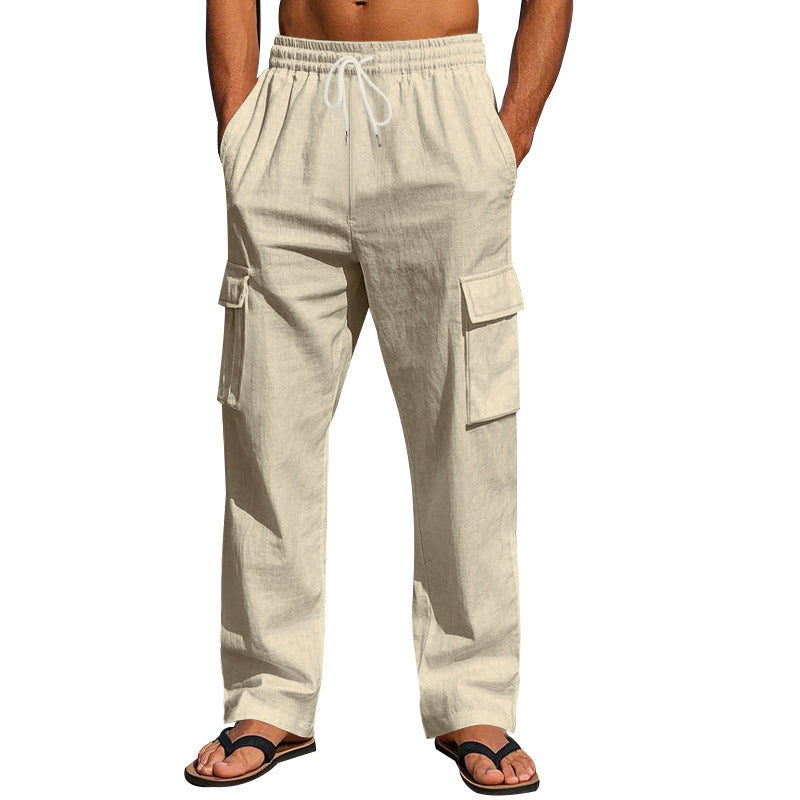Men's light cargo pants in resort look with elastic drawstring, multiple pockets and straight leg Mune Fashion