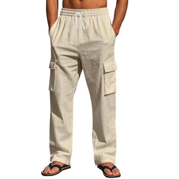 Men's light cargo pants in resort look with elastic drawstring, multiple pockets and straight leg Mune Fashion