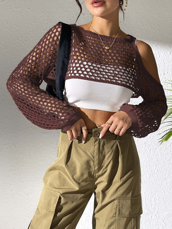 Women's casual mesh sweater with open shoulders Mune Fashion