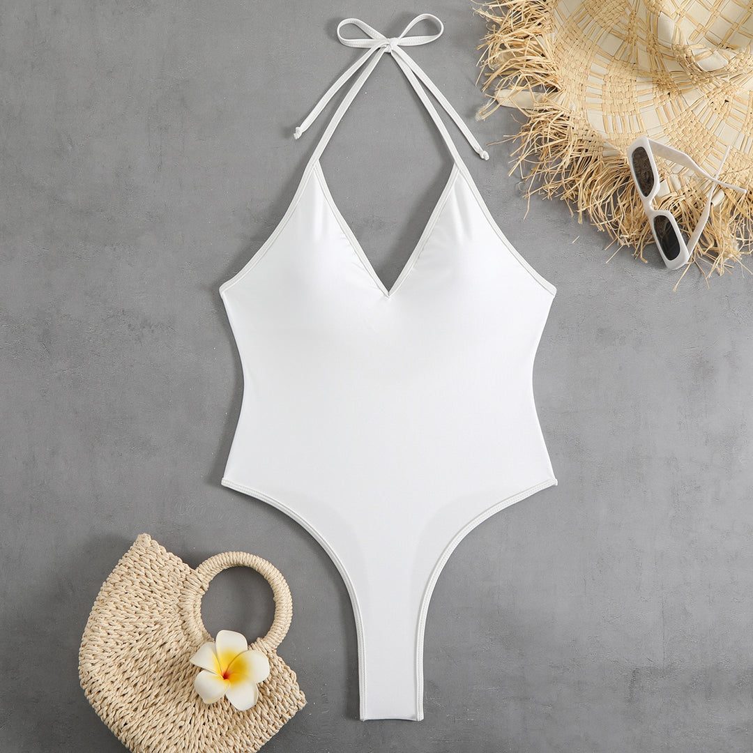Women's one-piece swimsuit with deep V-neck and elegant tie straps Mune Fashion