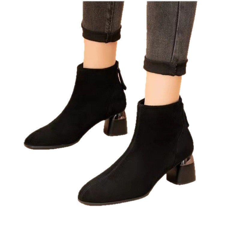Women Elegant Velvet Leather Ankle Boots Mune Fashion