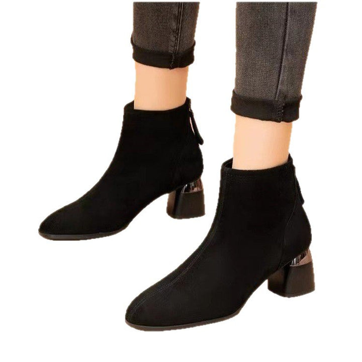 Women Elegant Velvet Leather Ankle Boots Mune Fashion