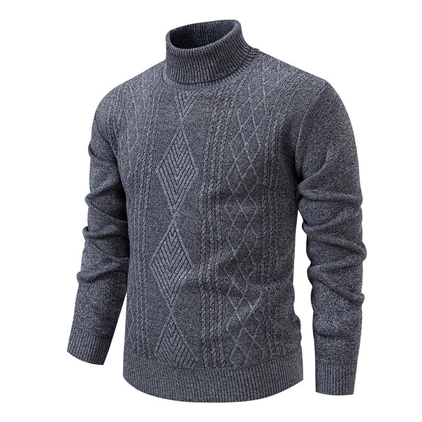 Men's fine-knit turtleneck sweater with structured cable pattern texture and slim fit Mune Fashion