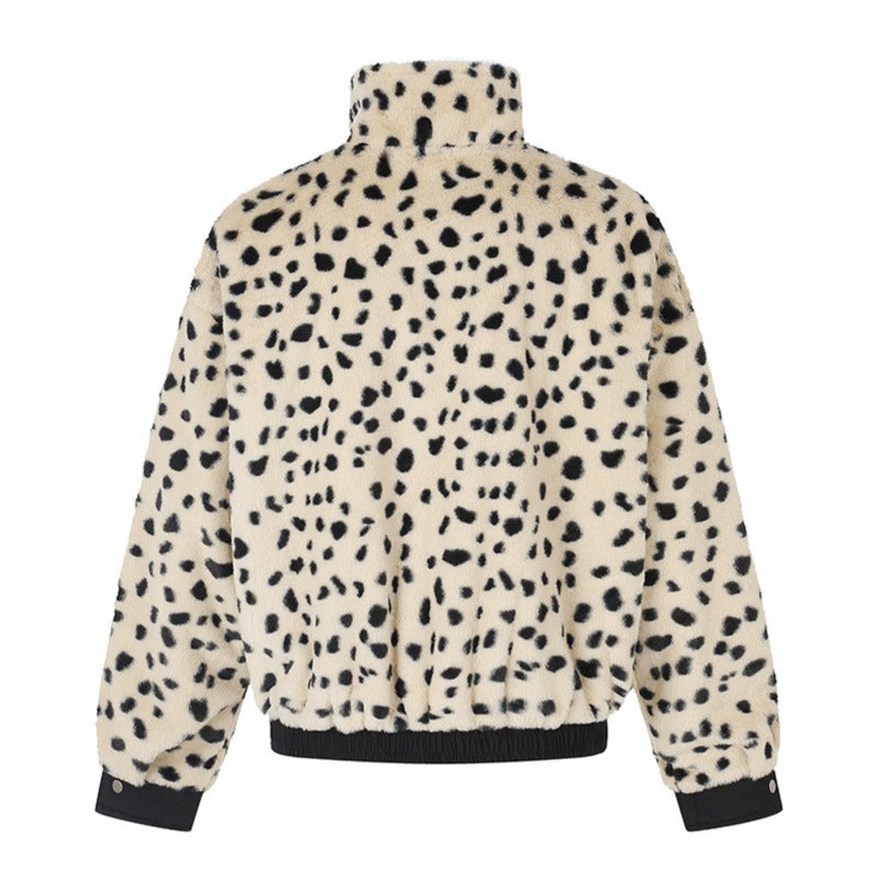 Women's Padded Blouson Jacket with Stand-Up Collar and Leopard Lining Mune Fashion